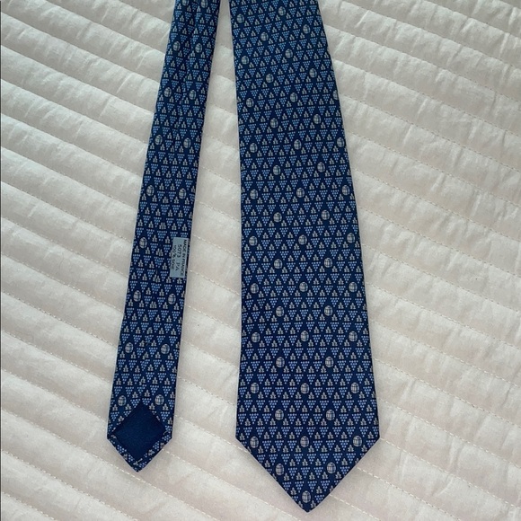 Hermes Blue Silk Tie with Wine Theme